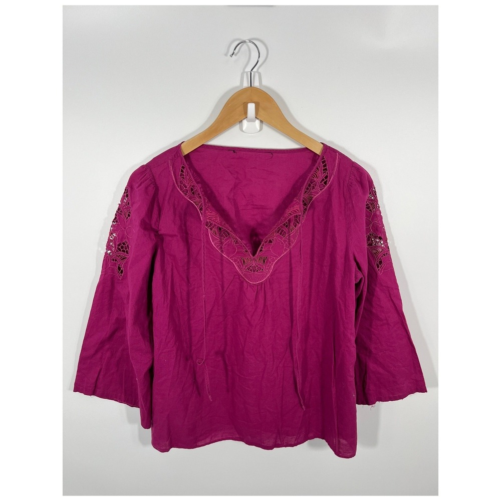Womens Pop Over Top Pink L Lightweight Breathable Resort Vacation Euro Summer
